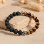 Bracelet "Confiance en soi" Wing Chun en Oeil-de-Tigre & Pierre de Lave