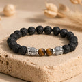 Bracelet "Chance et Protection" Bouddha en Pierre de Lave & Oeil-de-Tigre