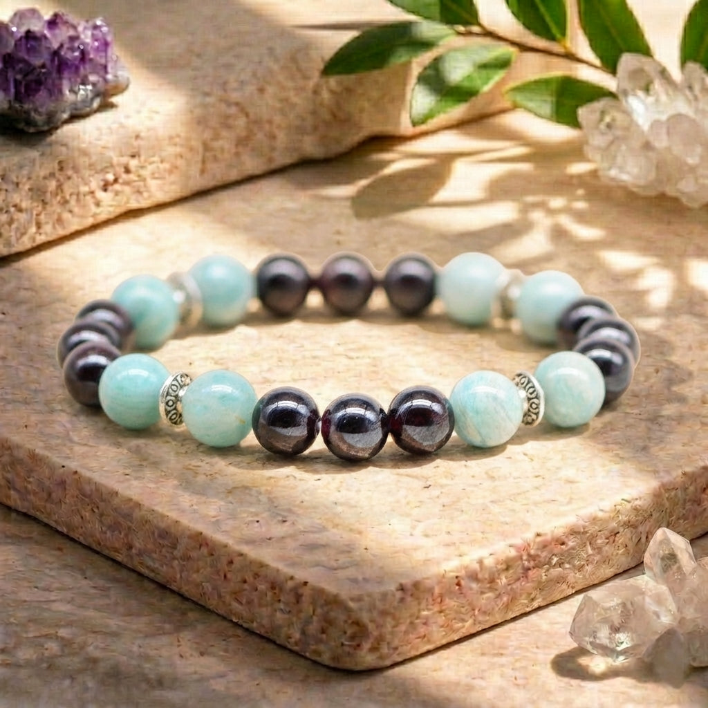 Bracelet "Anti-Fatigue" en Grenat & Amazonite