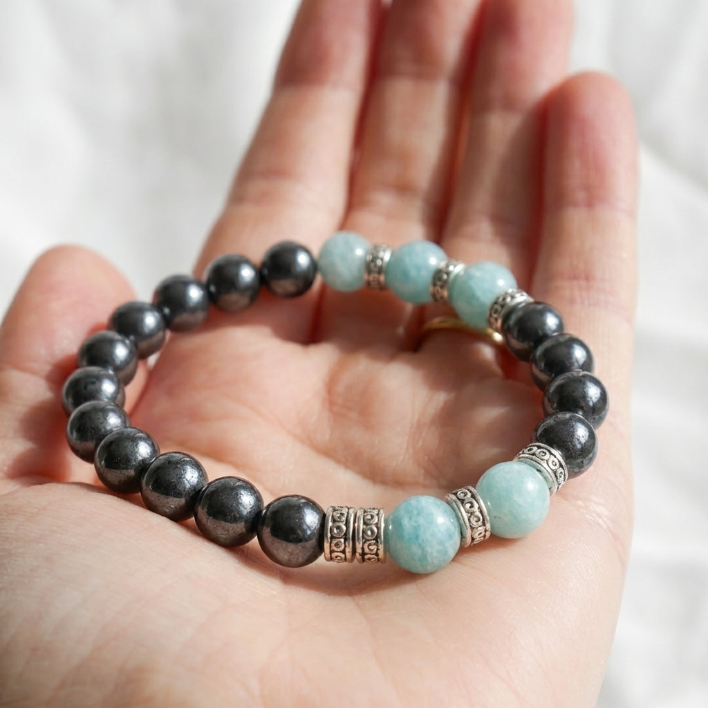 Bracelet "Anti-Fatigue" en Grenat & Amazonite