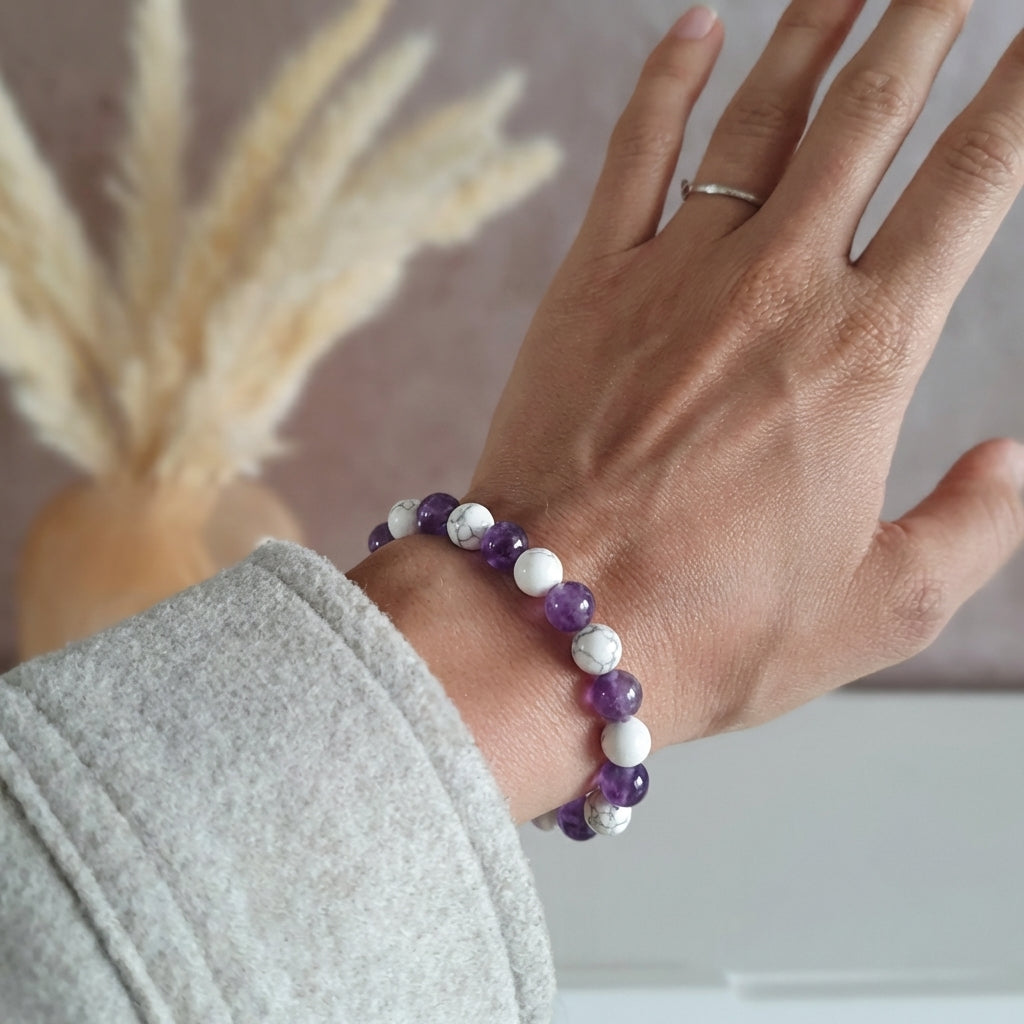 Bracelet "Anti-douleurs" Mix en Howlite & Améthyste