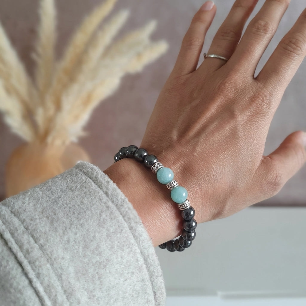 Bracelet "Anti-Fatigue" en Grenat & Amazonite