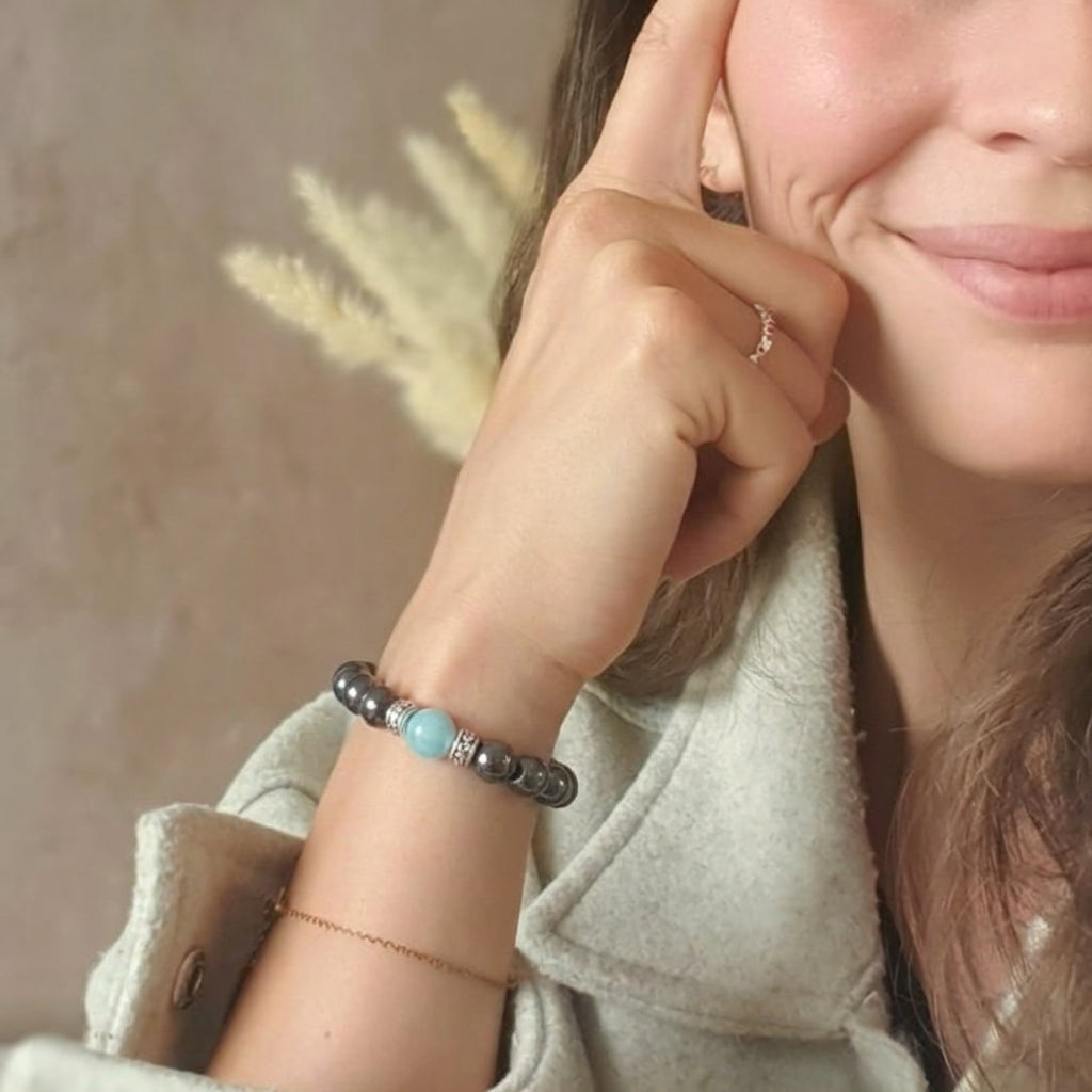 Bracelet "Anti-Fatigue" en Grenat & Amazonite