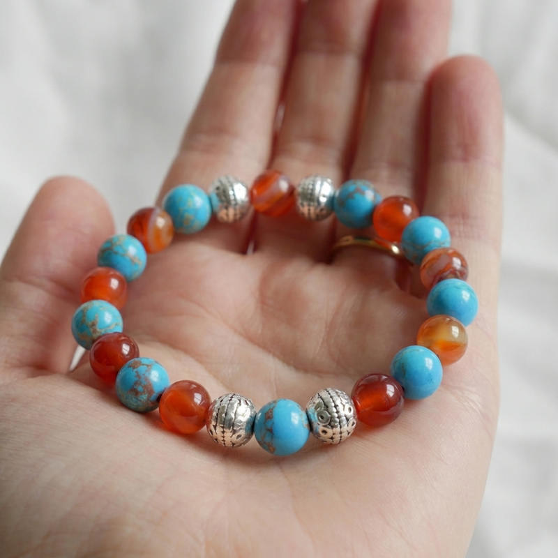 Bracelet "Bien-Être et Chance" en Régalite Bleue & Cornaline